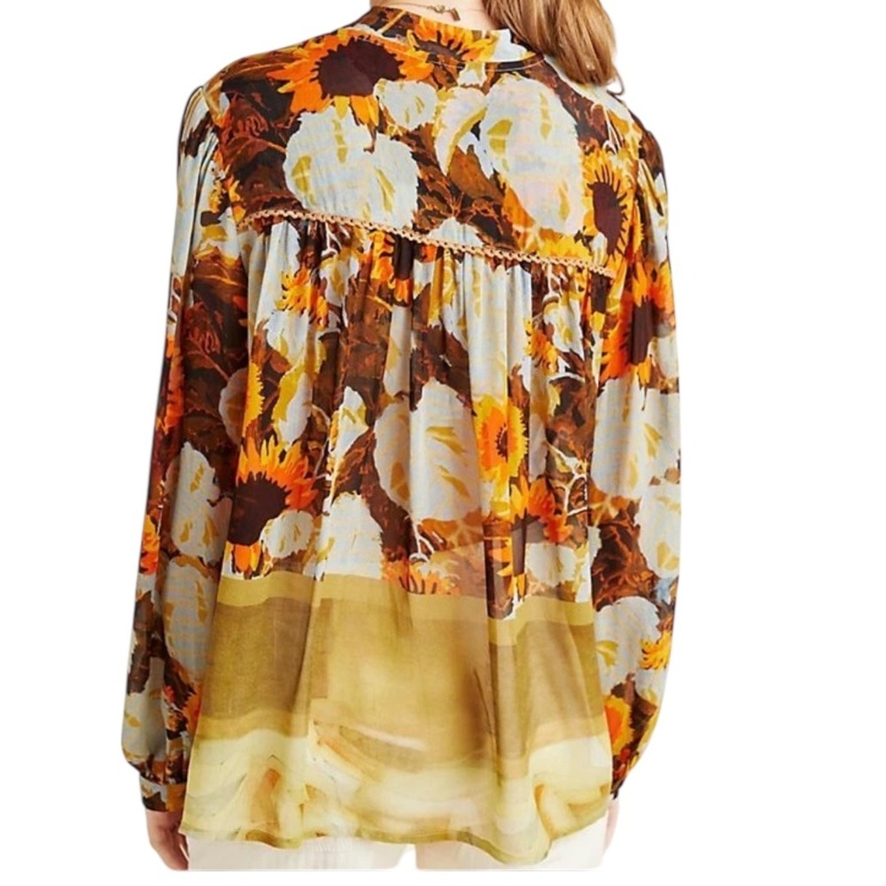 Blank London Floral Sunflowers Print Long Sleeve V Neck Sheer Blouse Top Size 1X - Picture 2 of 16
